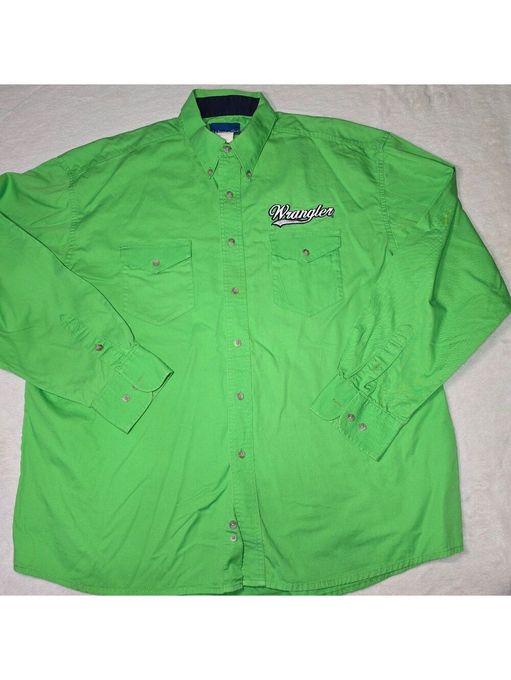 Wrangler Mens Western Shirt XL Green Embroidered Logo Long Sleeve Casual Cotton